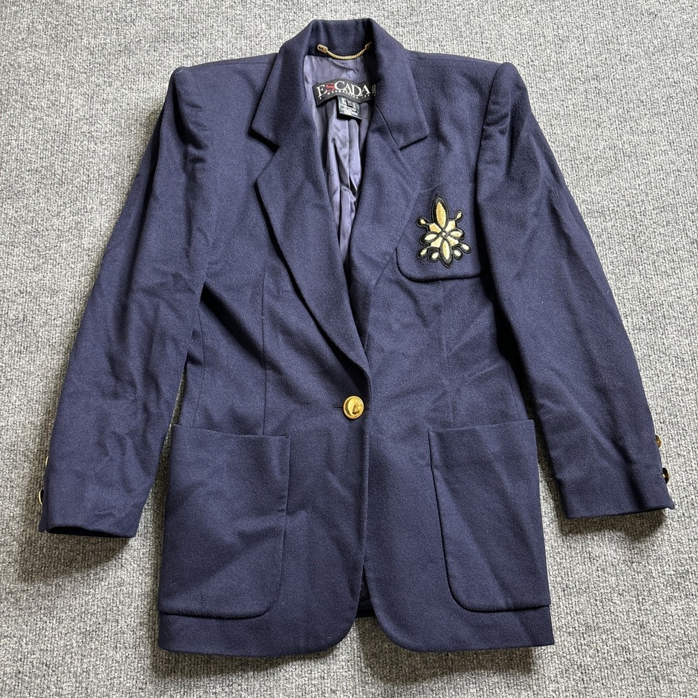 Escada Margaretha Ley Wool Cashmere 1 Button Blue Blazer Jacket 34 Gold Button‎